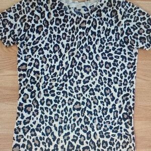 LOFT Leopard Print Short Sleeve Top in Black and Tan